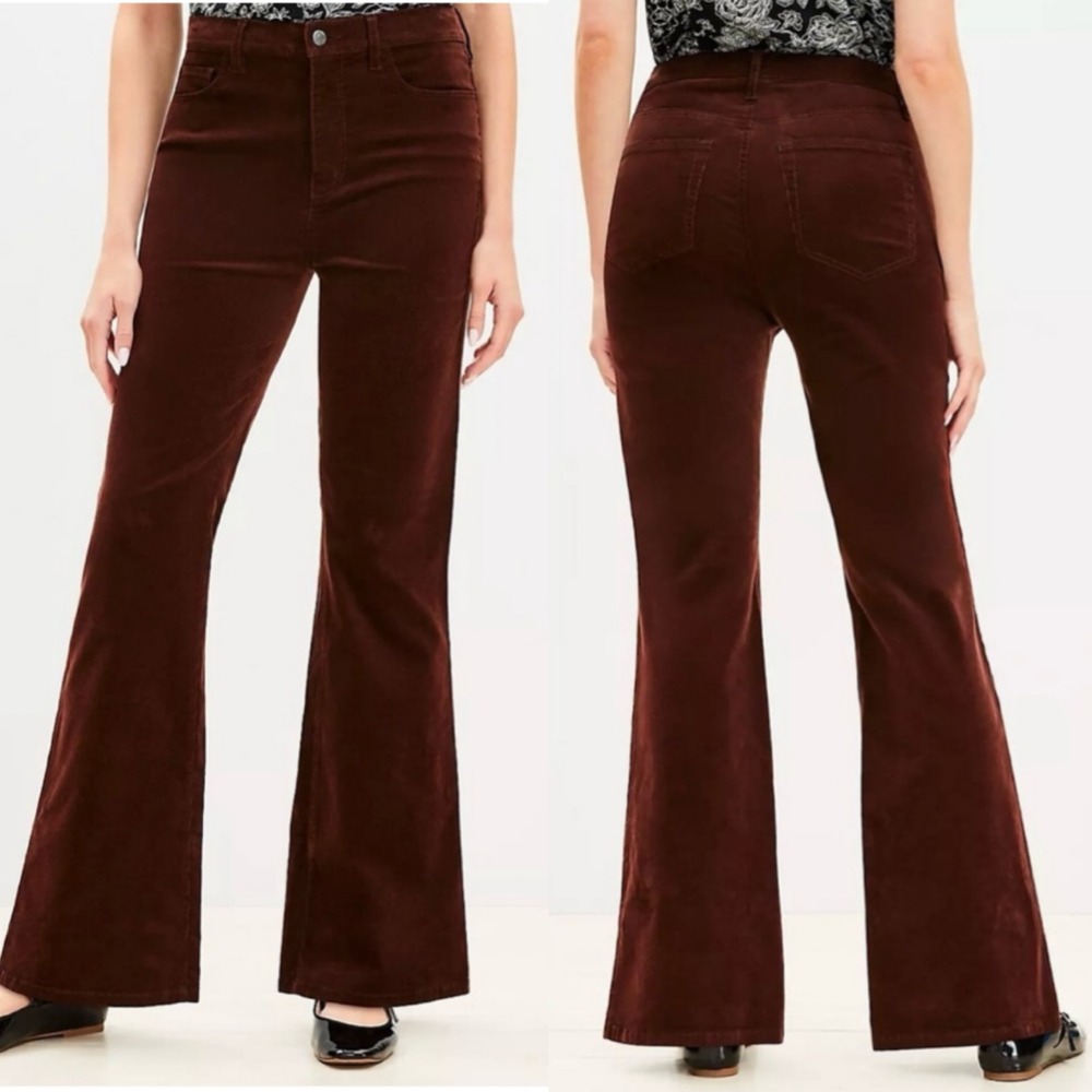 NWT LOFT‎ The Slim Flare High Rise Curvy Fit Corduroy Pants Size 6 Petite Brown